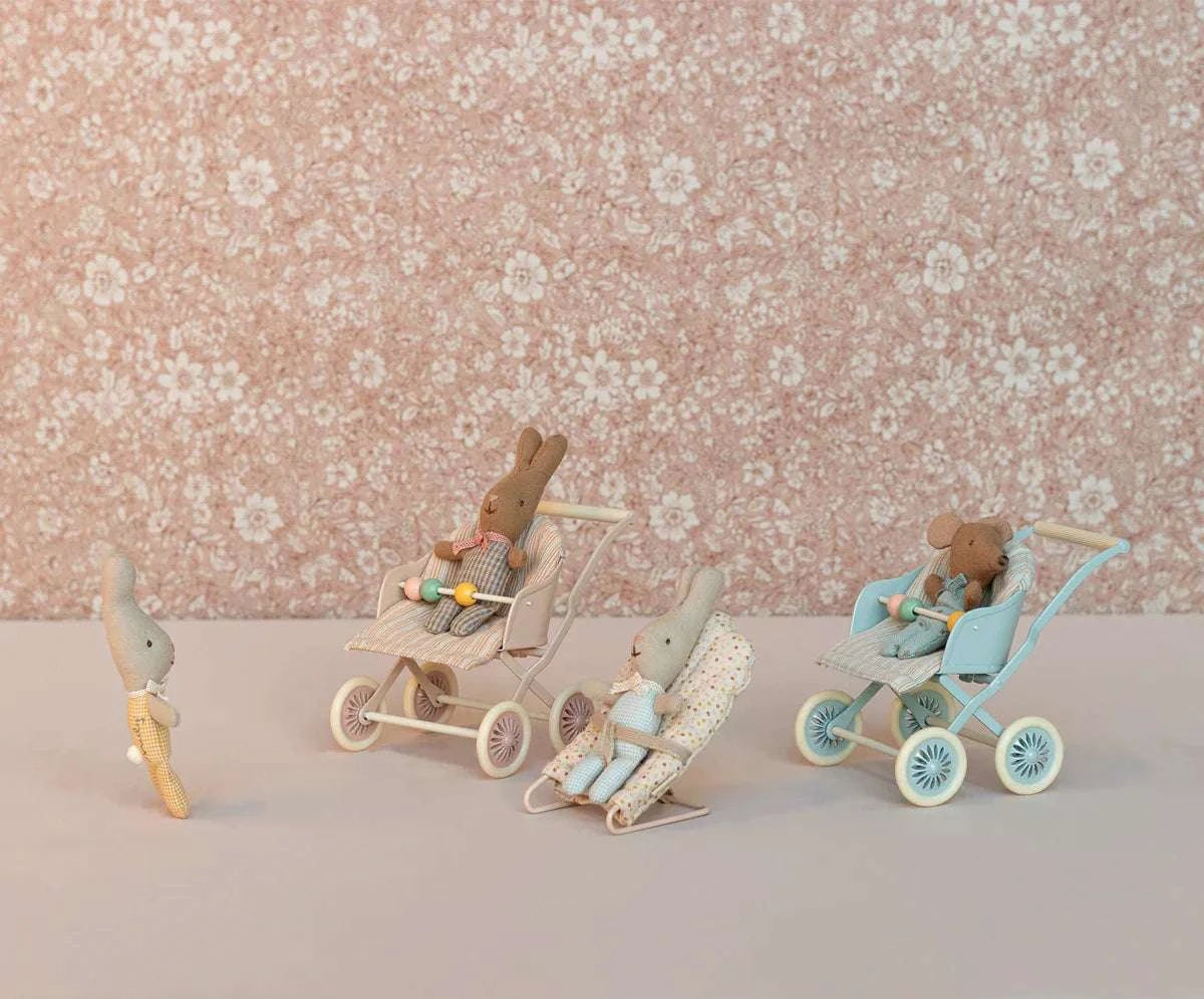 Maileg Stroller, Baby Mice- Blue - Caitly