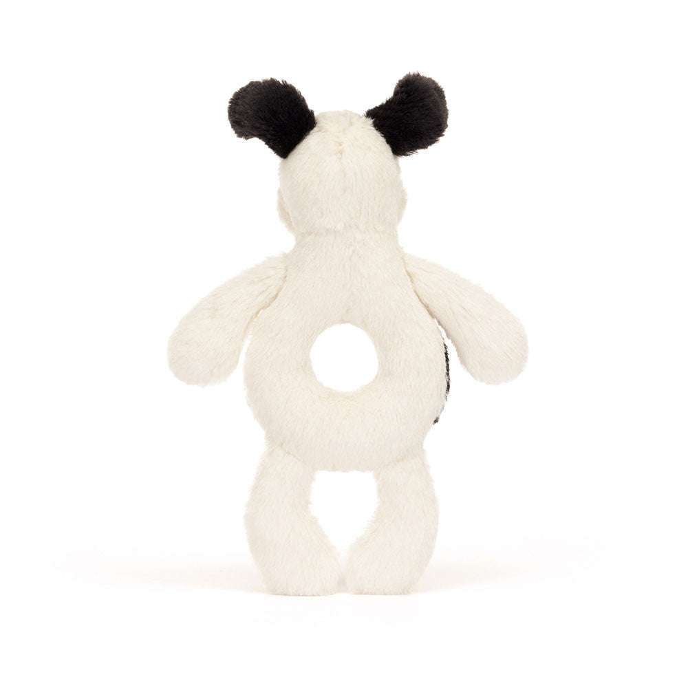 Bashful Black & Cream Puppy Ring Rattle - Caitly