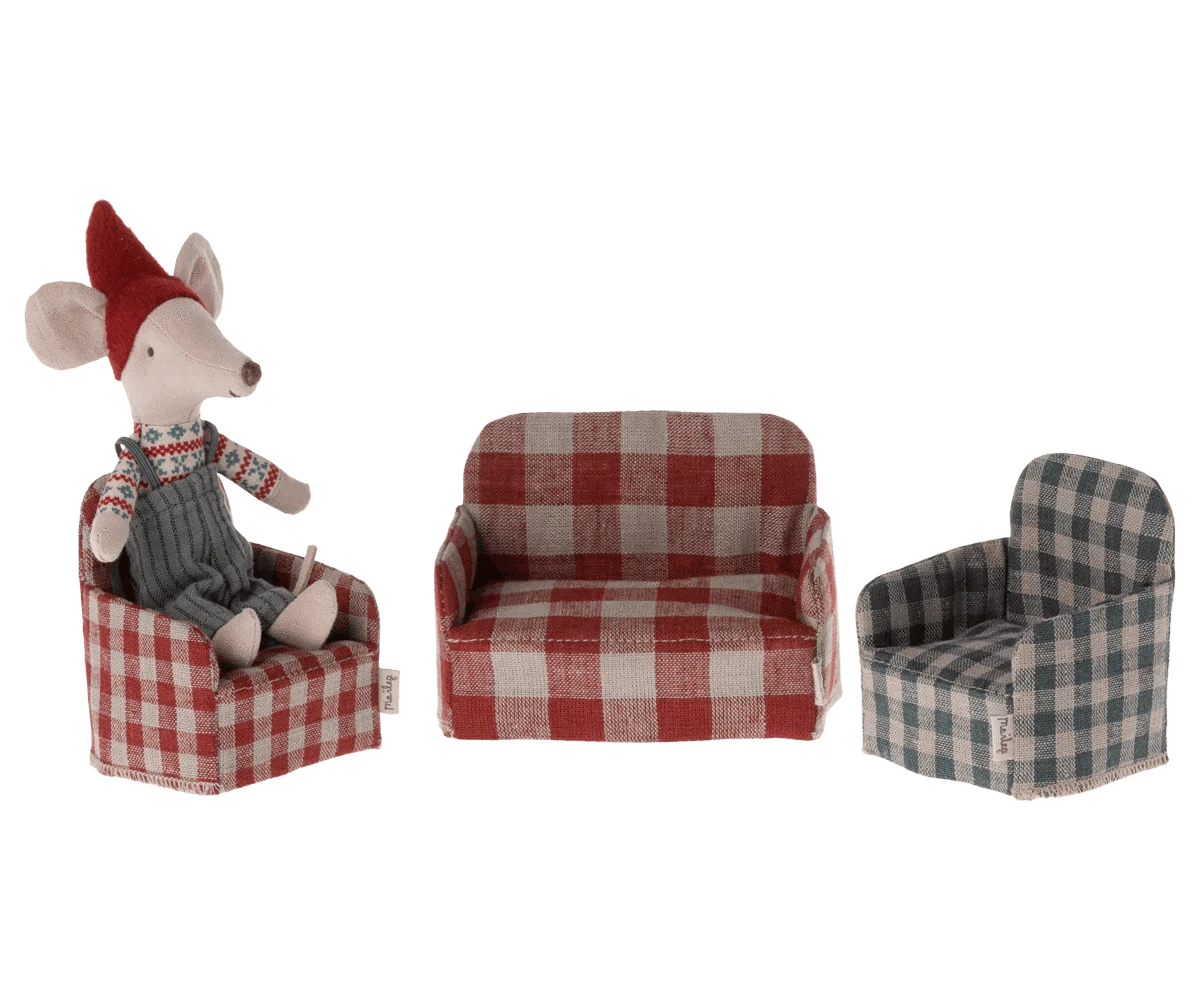 Maileg Chair, Mouse - Red Jelly cat