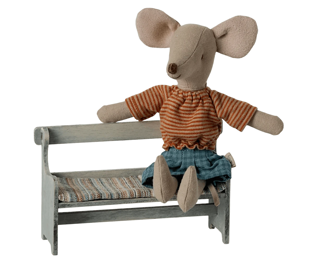 Maileg Bench, Mouse - Vintage off white Jelly cat