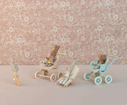 Maileg Stroller, Baby Mice- Blue - Caitly