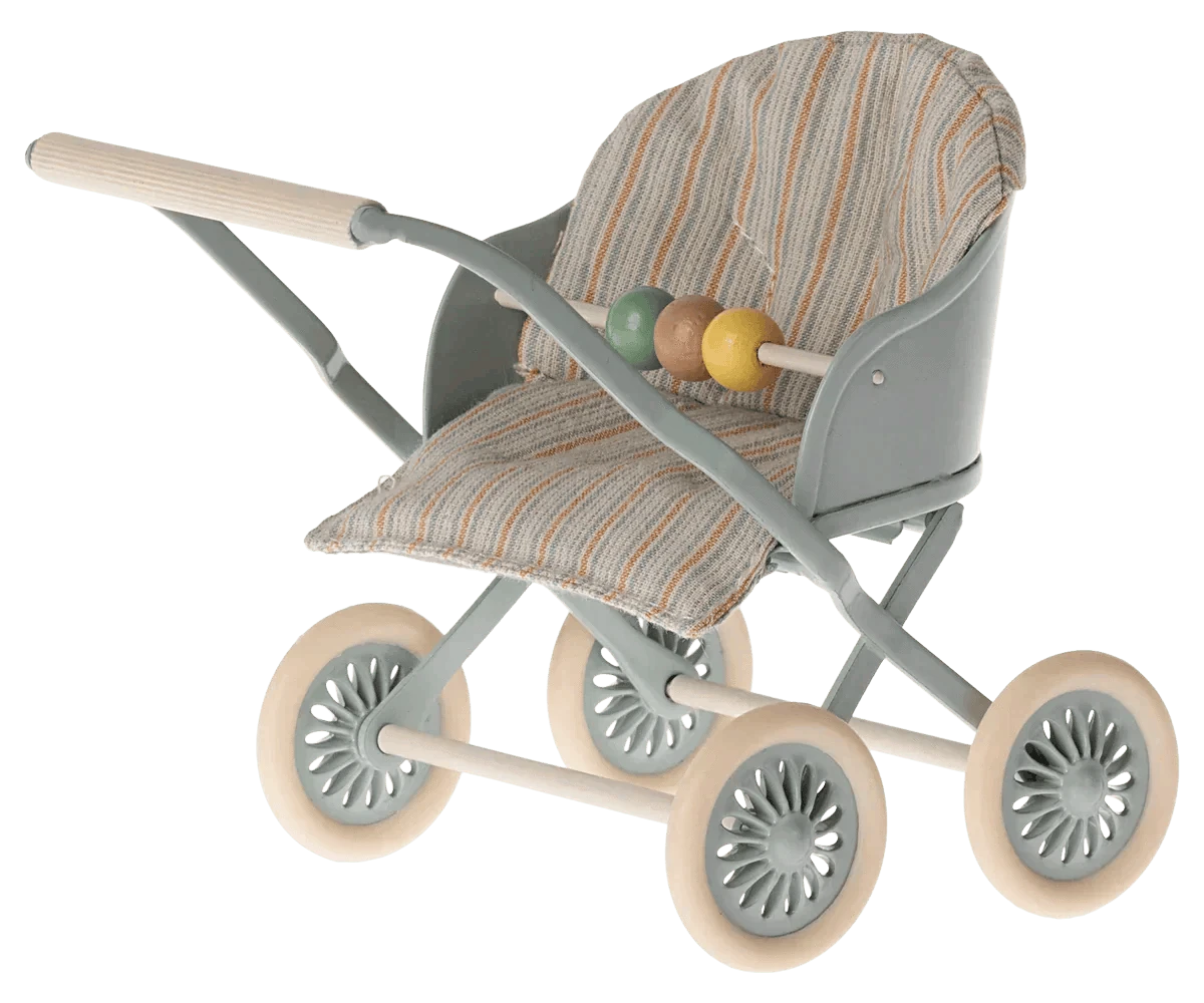 Maileg Stroller, Baby Mice- Blue - Caitly