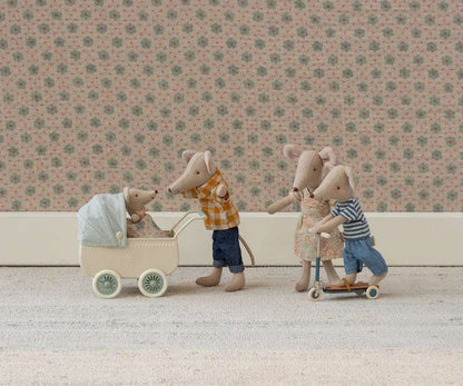 Maileg Pram with Baby Mouse - Mint - Caitly