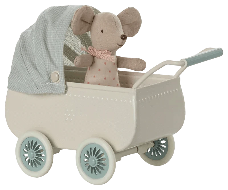 Maileg Pram with Baby Mouse - Mint - Caitly