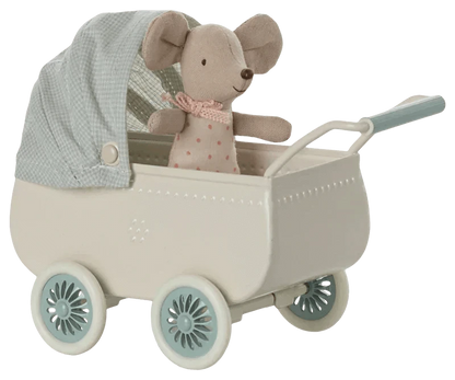 Maileg Pram with Baby Mouse - Mint - Caitly