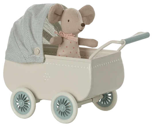 Maileg Pram with Baby Mouse - Mint - Caitly