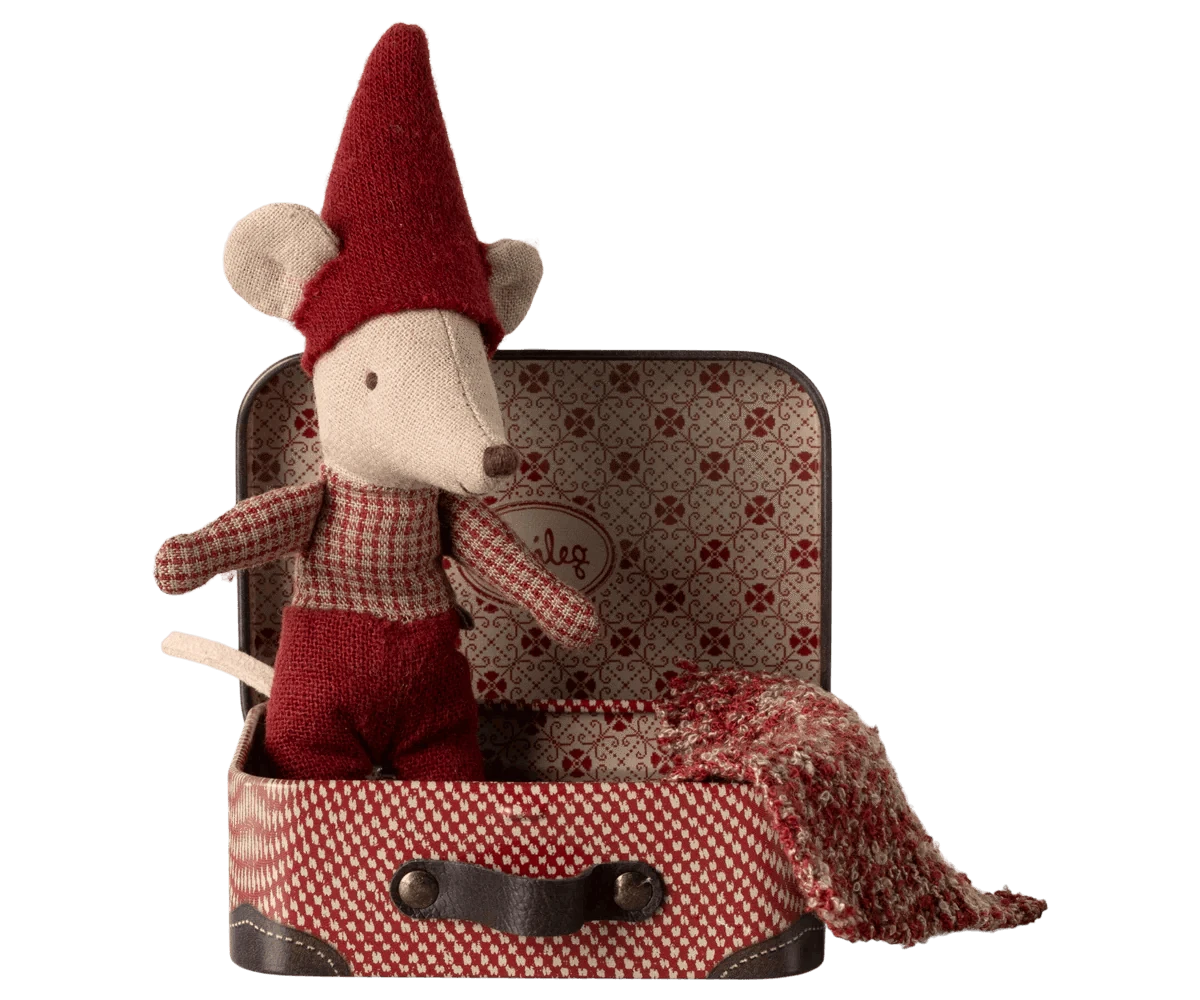 Maileg Christmas Mouse, Baby in Suitcase Jelly cat
