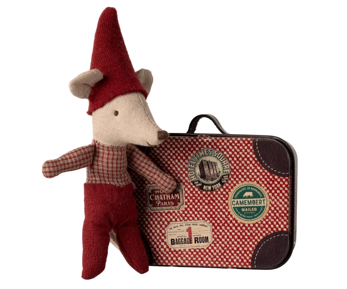 Maileg Christmas Mouse, Baby in Suitcase Jelly cat