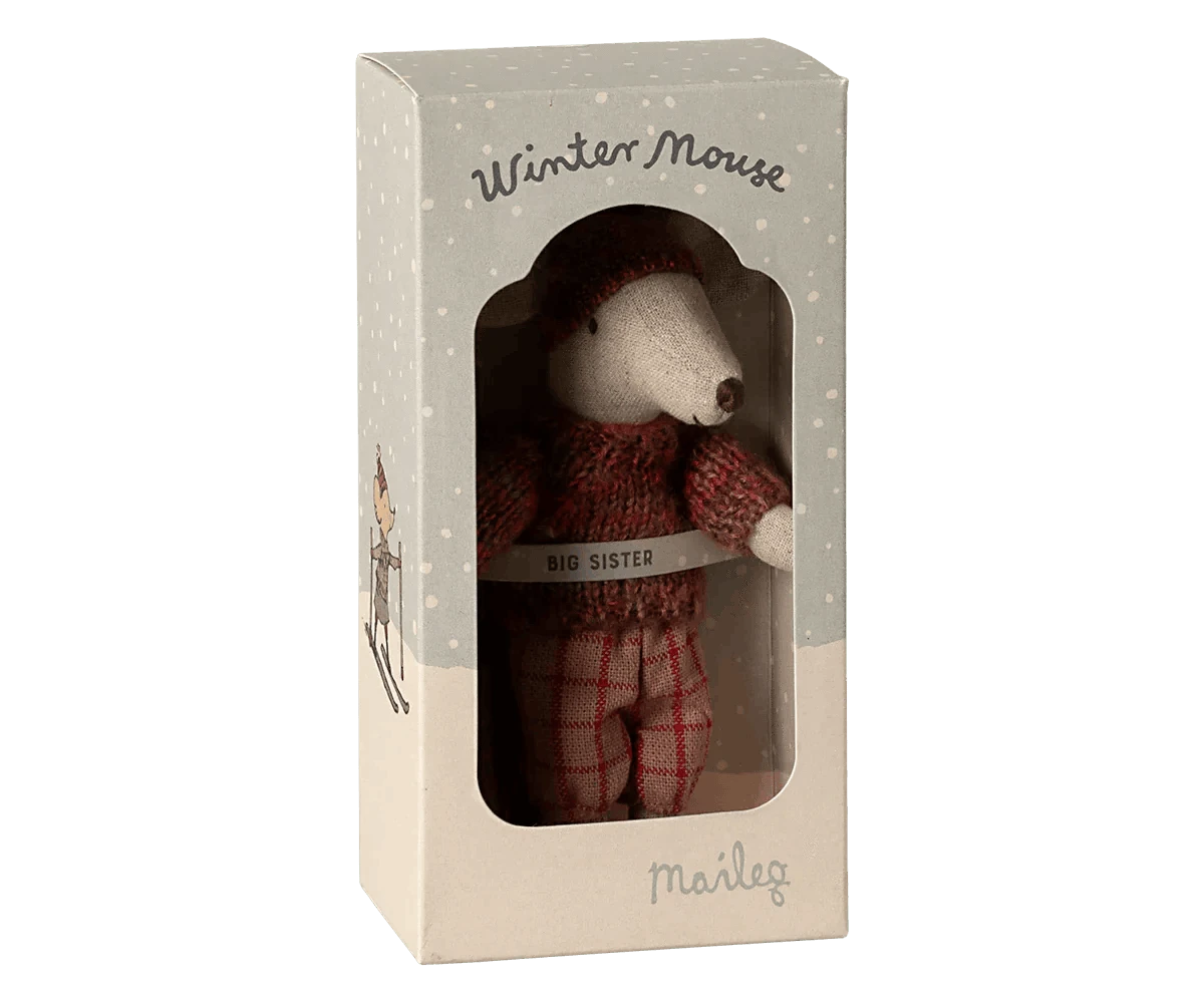 Maileg Winter mouse with ski set, Big sister - Rose - Caitly