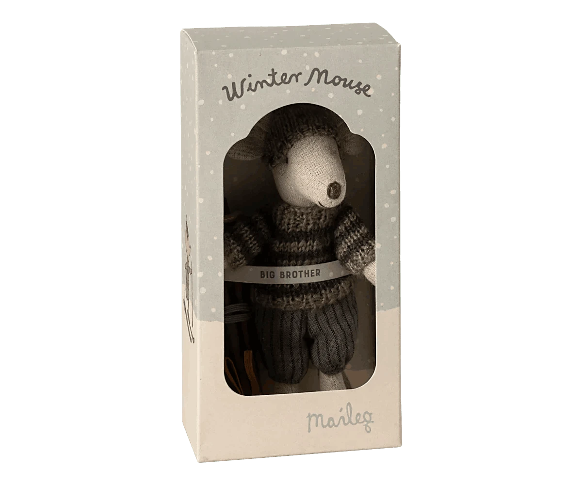 Maileg Winter mouse with ski set, Big brother - Grey - Caitly