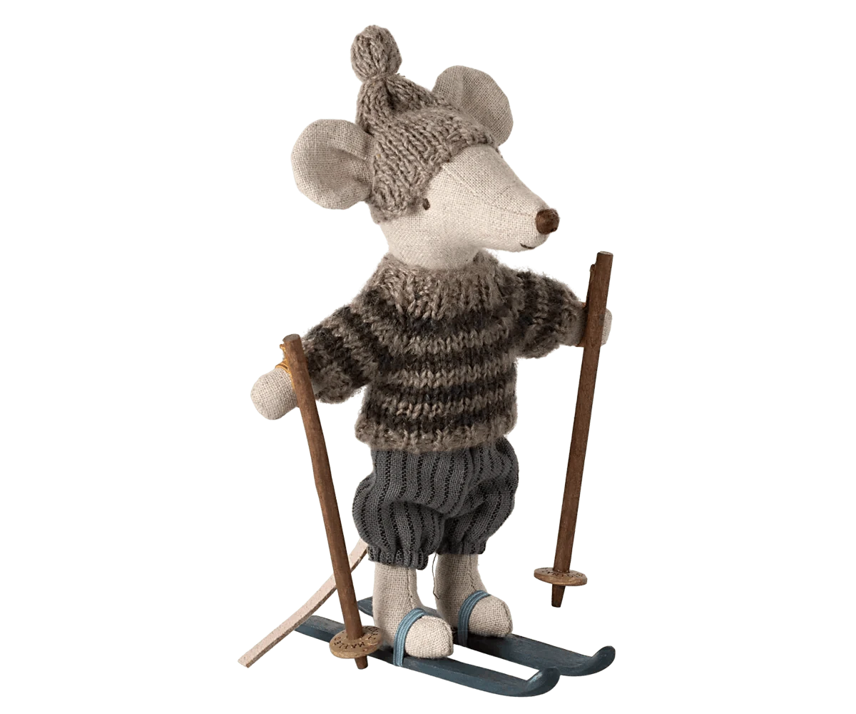 Maileg Winter mouse with ski set, Big brother - Grey - Caitly