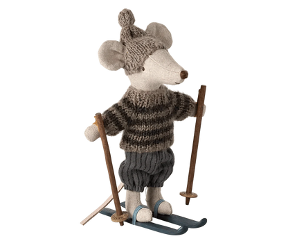 Maileg Winter mouse with ski set, Big brother - Grey - Caitly