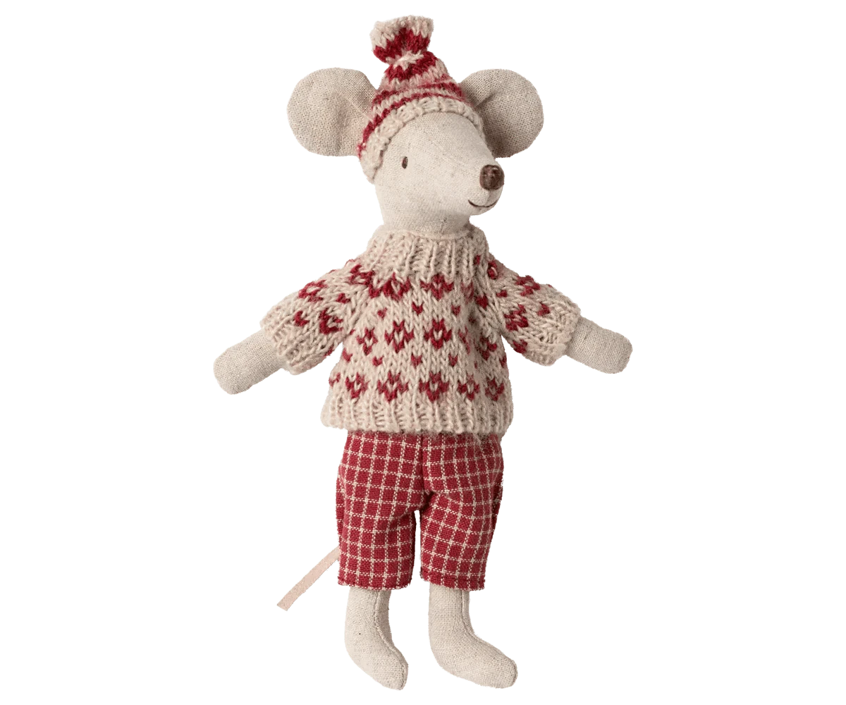 Maileg Winter mouse with ski set, Mum - Red - Caitly