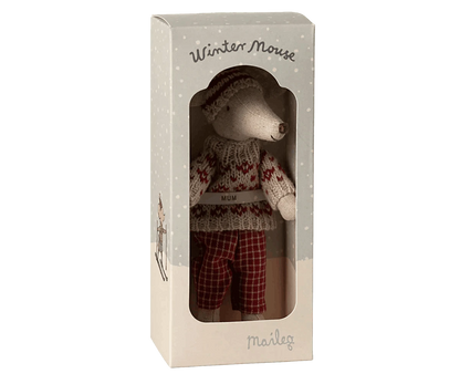 Maileg Winter mouse with ski set, Mum - Red - Caitly