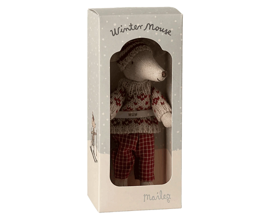 Maileg Winter mouse with ski set, Mum - Red - Caitly