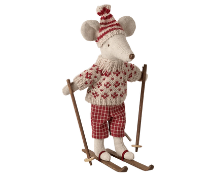 Maileg Winter mouse with ski set, Mum - Red - Caitly