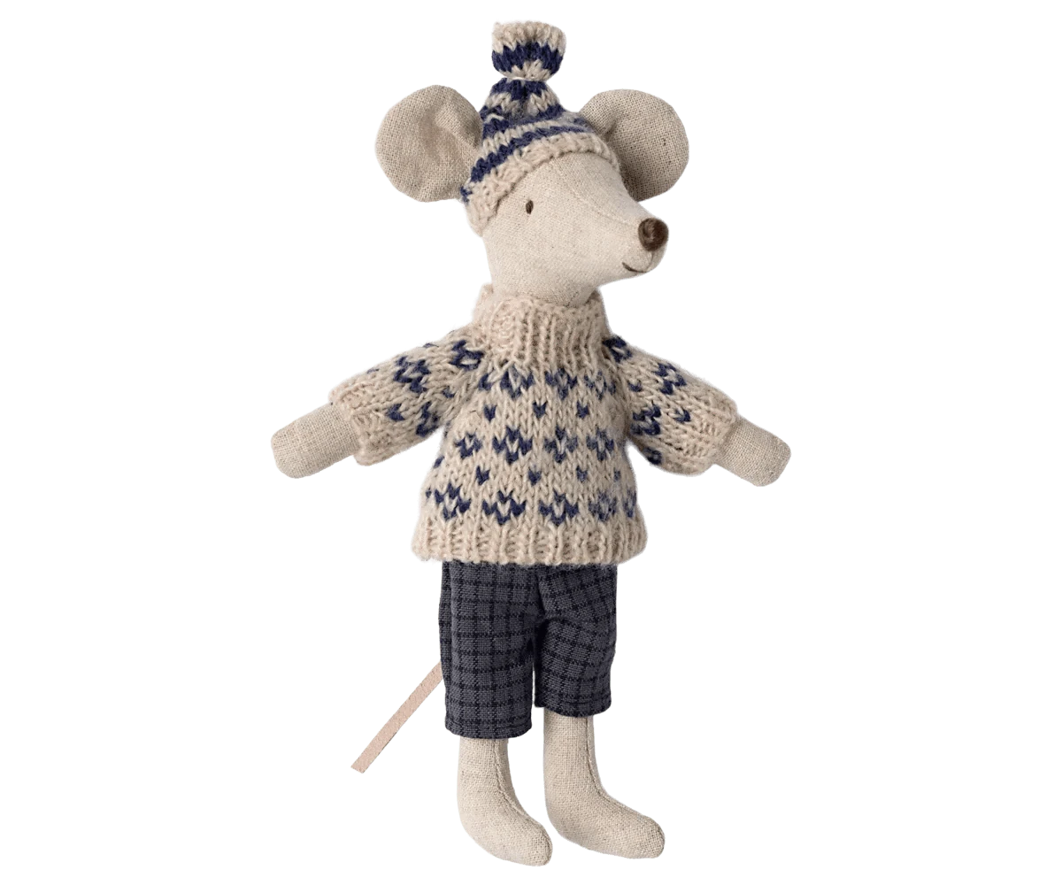 Maileg Winter mouse with ski set, Dad - Blue - Caitly