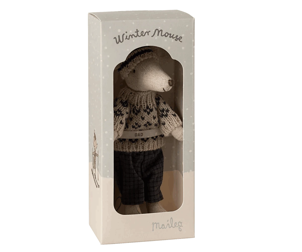 Maileg Winter mouse with ski set, Dad - Blue - Caitly