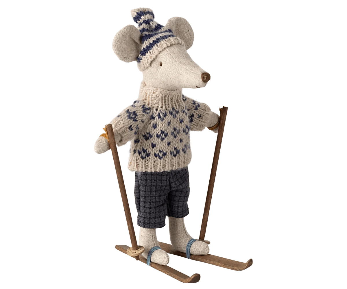 Maileg Winter mouse with ski set, Dad - Blue - Caitly