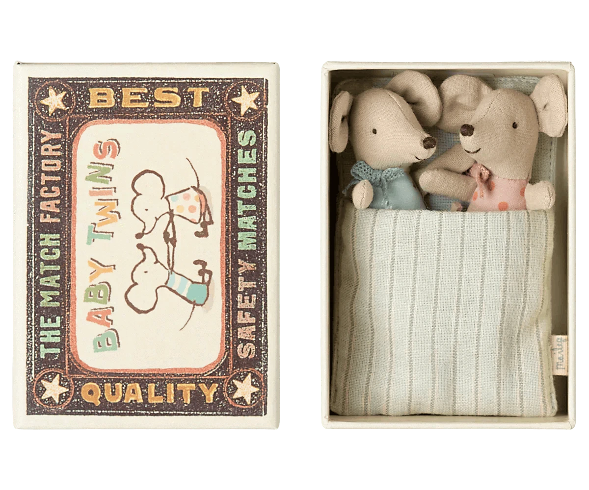 Maileg Twins, Baby Mice in Matchbox Stars/Dots - Caitly