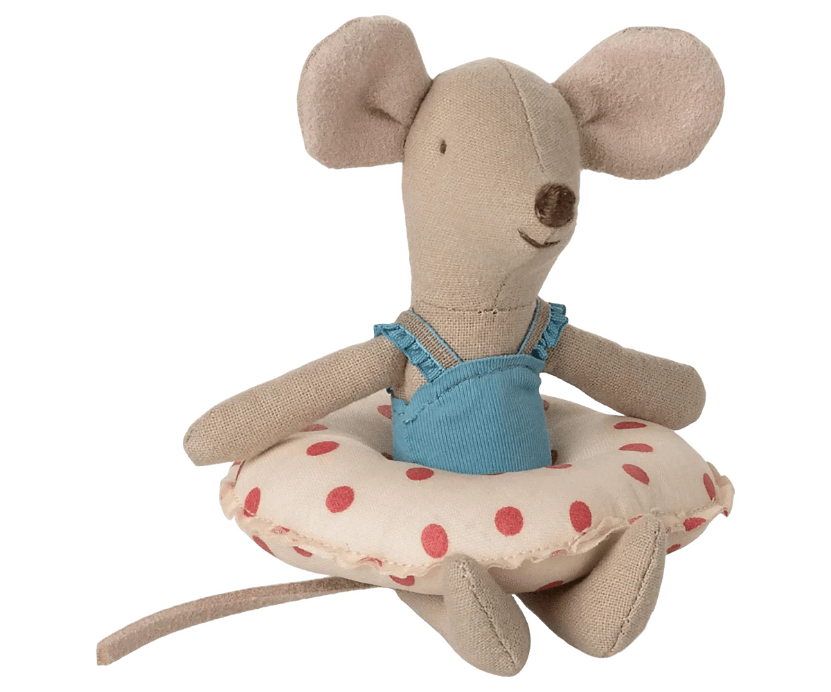 Maileg Beach mouse with float, Little sister - Red dot Jelly cat