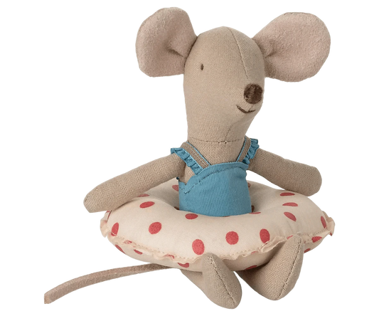 Maileg Beach mouse with float, Little sister - Red dot Jelly cat