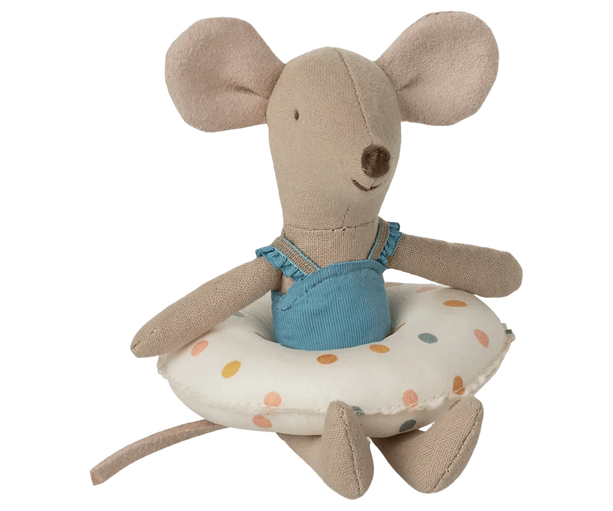 Maileg Beach mouse with float, Little sister - Multi dot Jelly cat