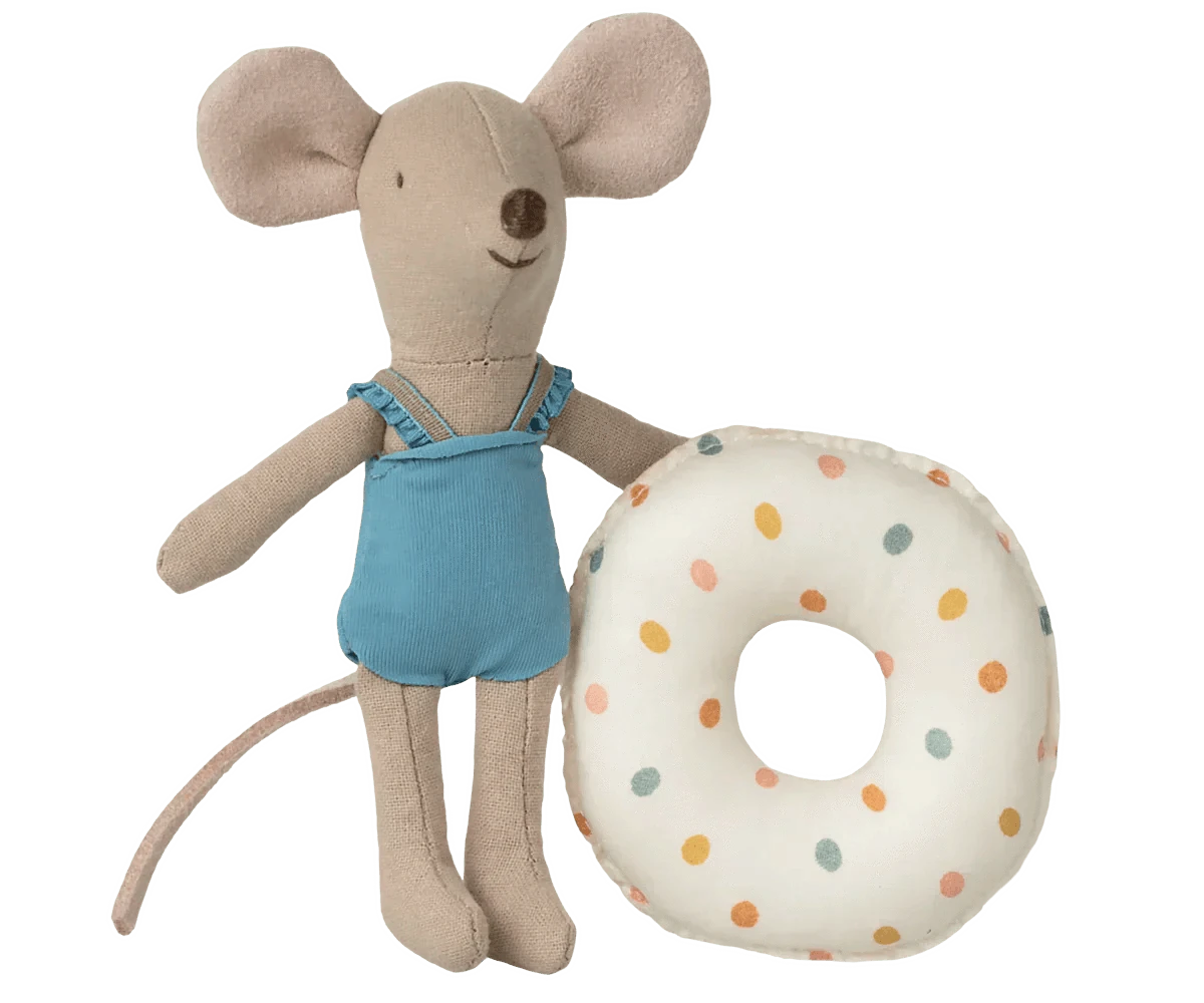 Maileg Beach mouse with float, Little sister - Multi dot Jelly cat