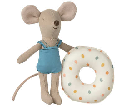 Maileg Beach mouse with float, Little sister - Multi dot Jelly cat