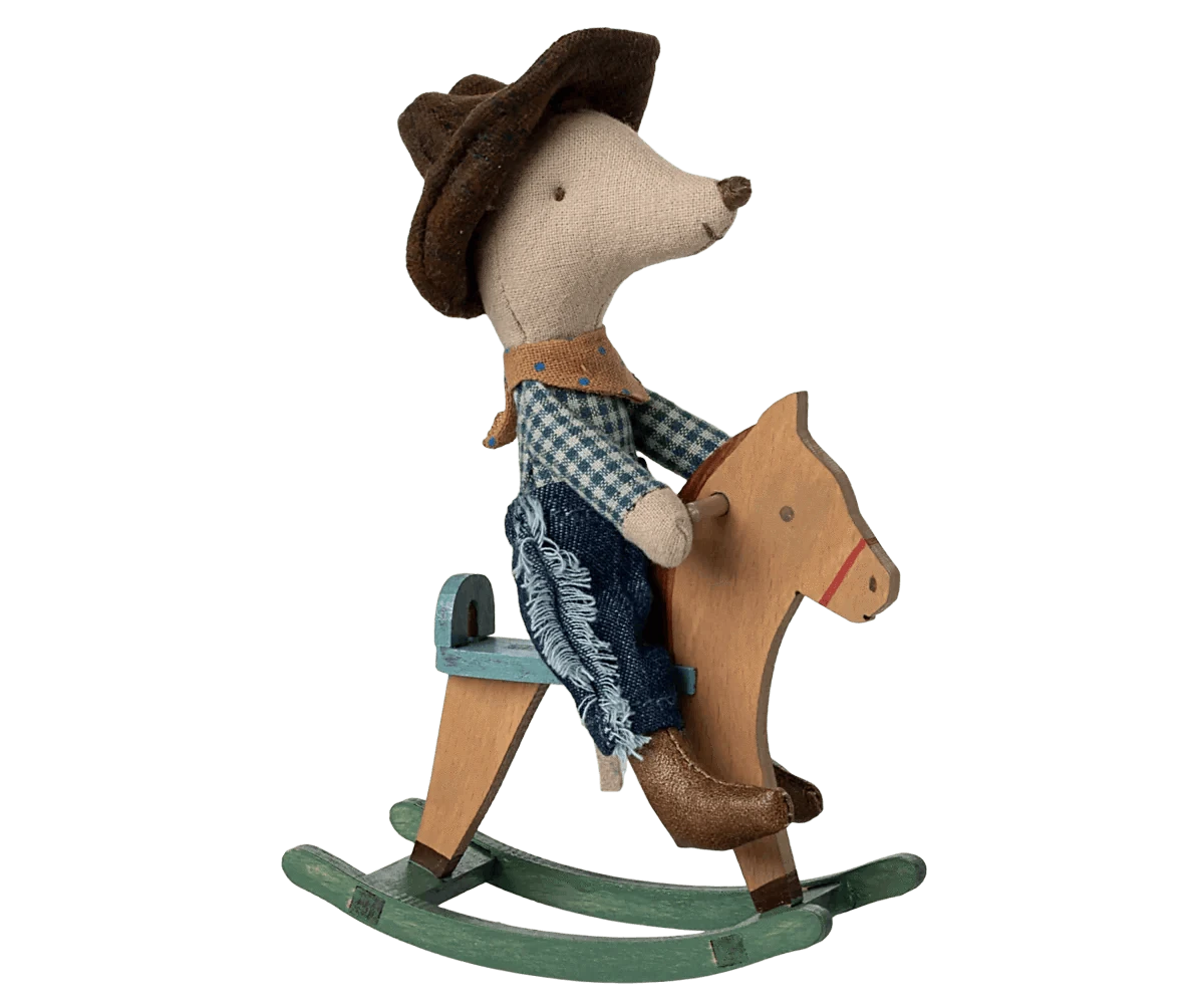Maileg Cowboy mouse on rocking horse, Little brother - Caitly