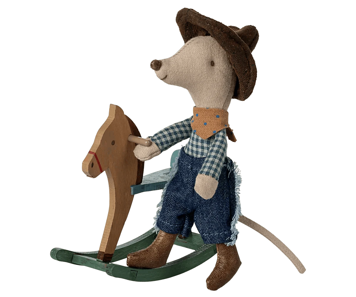 Maileg Cowboy mouse on rocking horse, Little brother - Caitly