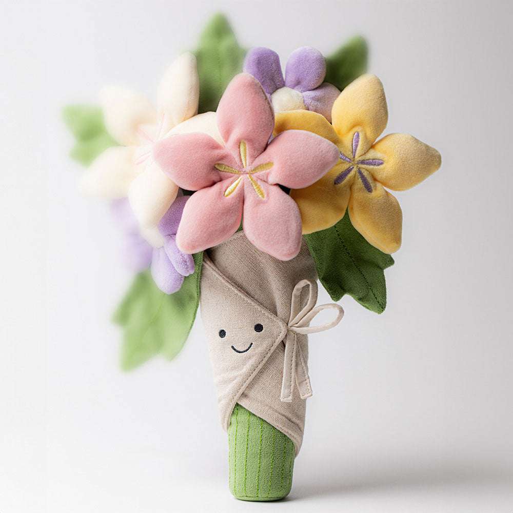 Jellycat Amuseables Bouquet of Flowers plush toy with colorful, soft flower shapes in a playful design.