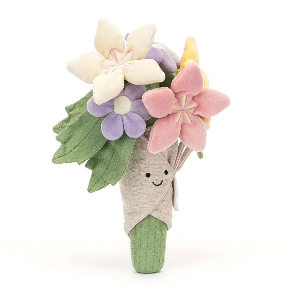 Jellycat Amuseables Bouquet of Flowers plush toy with colorful, soft fabric flowers in a playful, cuddly design.