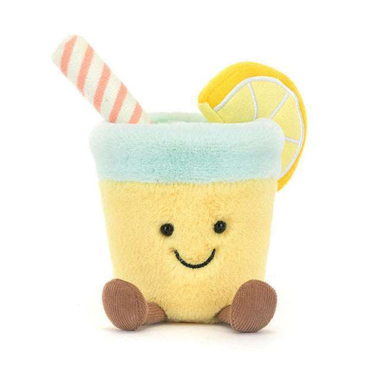 Jellycat Amuseables Lemonade plush toy with bright yellow lemon shape and soft fabric, perfect for playful cuddling and decoration.