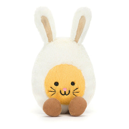 Soft Jellycat Amuseables Bunny Egg with a cute face and floppy ears, perfect for playtime and cuddles.