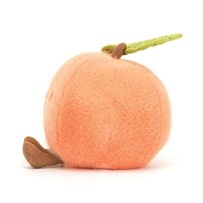 Soft Jellycat Amuseables Peach plush toy with fuzzy peach-colored fabric and embroidered facial features.