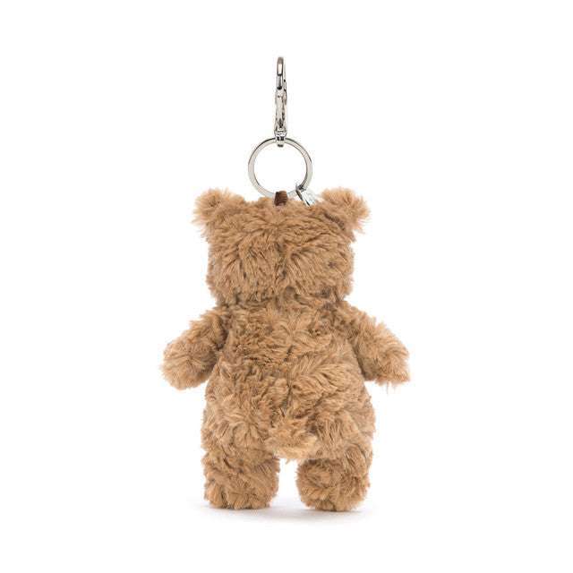 Jellycat Bartholomew Bear Bag Charm with soft plush texture and adorable bear design, perfect for decorating bags and accessories.