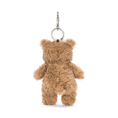 Jellycat Bartholomew Bear Bag Charm with soft plush texture and adorable bear design, perfect for decorating bags and accessories.
