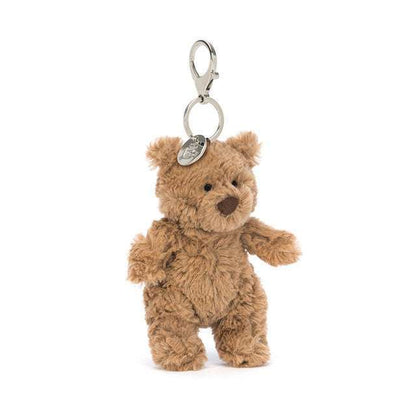 Jellycat Bartholomew Bear Bag Charm with soft plush fabric and detailed bear design, perfect for decorating bags and backpacks.