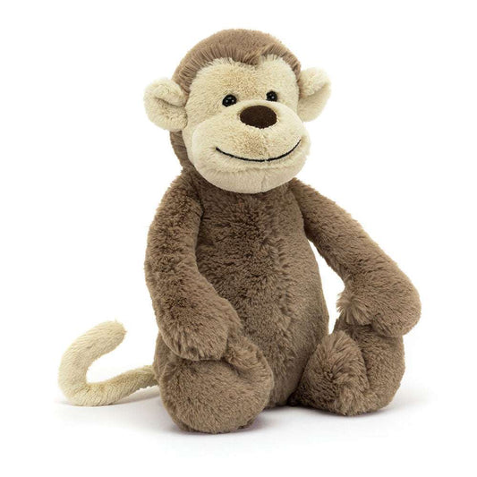 Medium Bashful Monkey plush toy by Jellycat, featuring soft, cuddly fabric and a friendly monkey face, perfect for hugging.