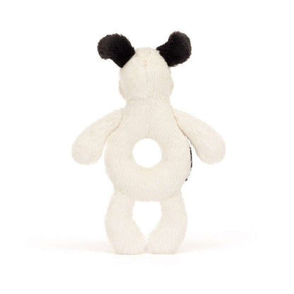 Bashful Black & Cream Puppy Ring Rattle - Caitly