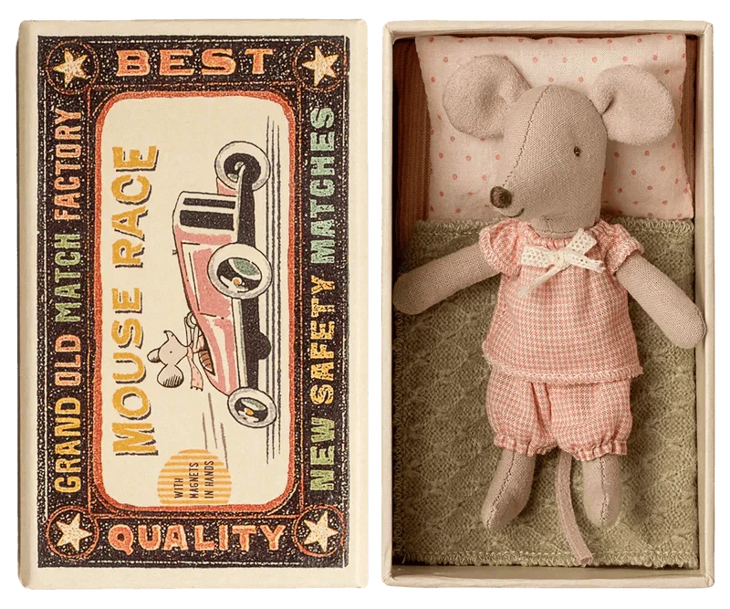 Maileg Princess Mouse, Little sister in Matchbox - Gingham Set - Caitly