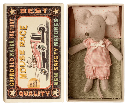 Maileg Princess Mouse, Little sister in Matchbox - Gingham Set - Caitly