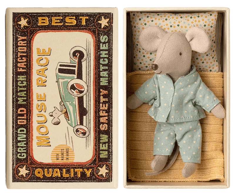 Maileg Princess Mouse, Little Brother in Matchbox - Dot PJ Set - Caitly