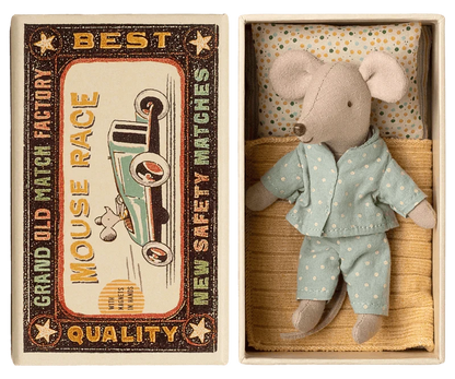 Maileg Princess Mouse, Little Brother in Matchbox - Dot PJ Set - Caitly