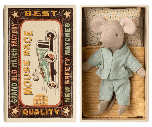 Maileg Princess Mouse, Little Brother in Matchbox - Dot PJ Set - Caitly