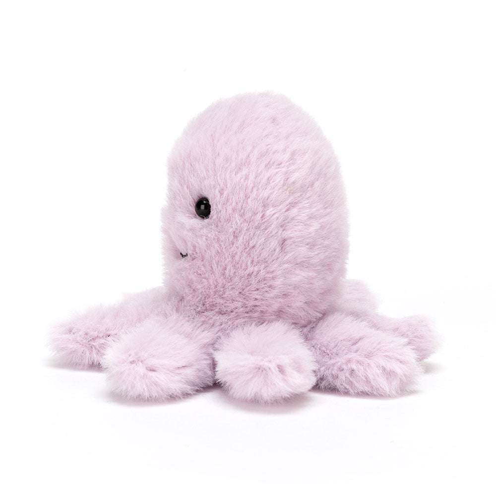 Fluffy octopus plush toy by Jellycat with soft tentacles and a cuddly body, perfect for playtime and snuggling.