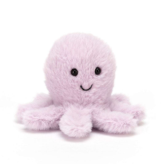 Fluffy octopus plush toy by Jellycat with soft tentacles and a smiling face, perfect for playtime cuddles.