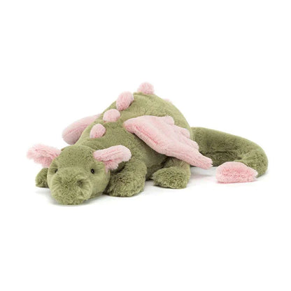 Jellycat Malachy Dragon plush toy with soft, colorful scales and friendly expression, perfect for cuddling and imaginative play.