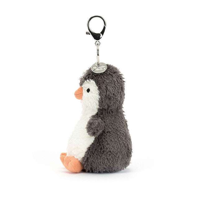 Jellycat Peanut Penguin bag charm with soft plush body and adorable penguin design, perfect for decorating bags and accessories.